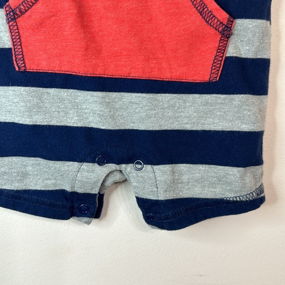 Cat & Jack | “Hero” Striped Short Romper with Kangaroo Pouch | Size 0-3 Months - Picture 3 of 6
